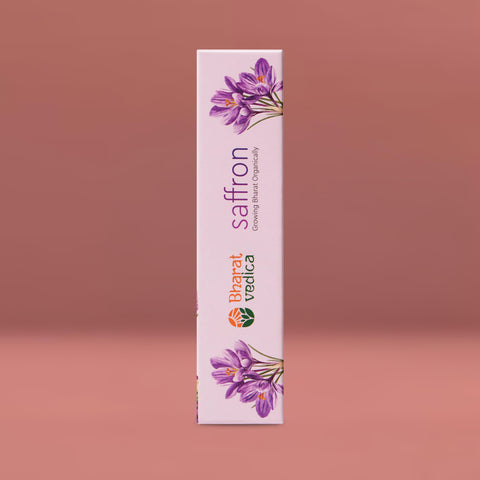 Bharat Vedica Kashmir Saffron in a Box Packaging - Front View, part of a collection of culinary ingredients.