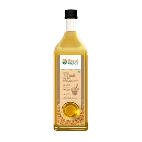 Organic Wood Pressed Yellow Mustard Oil - Organic Wood Pressed Pili Sarso ka Tel Bharat Vedica