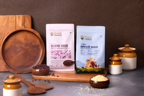 Rajma Chawal Delight (Organic Rajma Red 1kg + Organic Basmati Chawal 1kg) 20% Discount appiled at Checkout Bharat Vedica