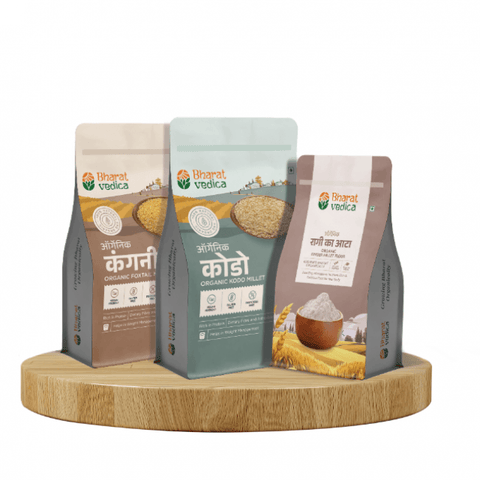 Millet Combo (1kg Organic Kodo Millet + 1kg Organic Foxtail Millet + 500g Organic Ragi Flour) Bharat Vedica
