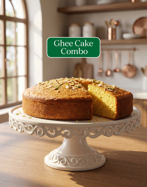 Ghee Cake Combo (250 ml A2 Gir Cow Ghee + 300 gm Organic Jaggery Powder + 1 kg Organic Khapli Wheat Atta + 500 gm Organic Jowar Atta + 500 gm Organic Kangani Atta)
