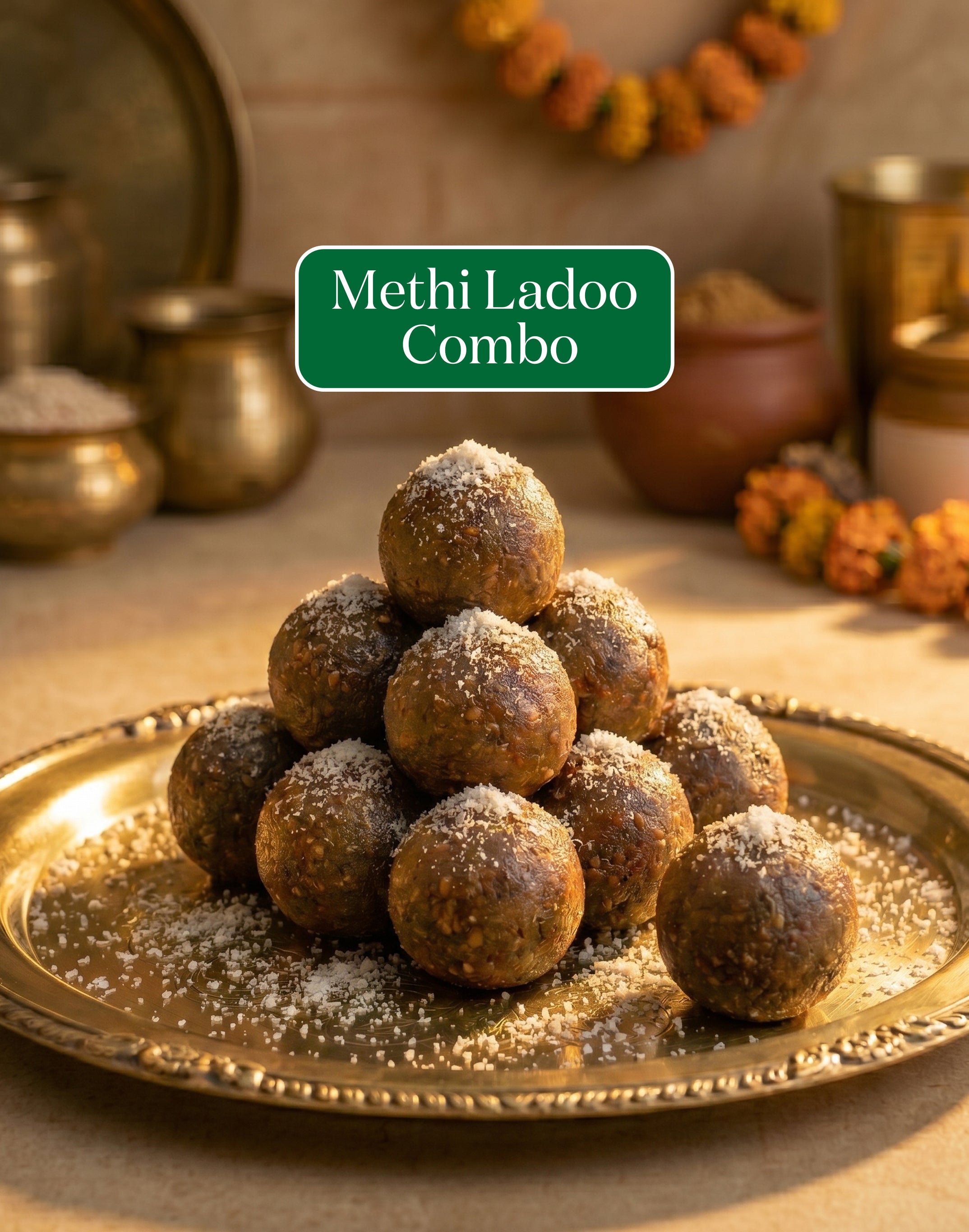 Methi Ladoo Combo (250 ml A2 Gir Cow Ghee + 300 gm Organic Jaggery Powder + 300 gm Organic Fenugreek Seeds + 1 kg Organic Khapli Wheat Atta)