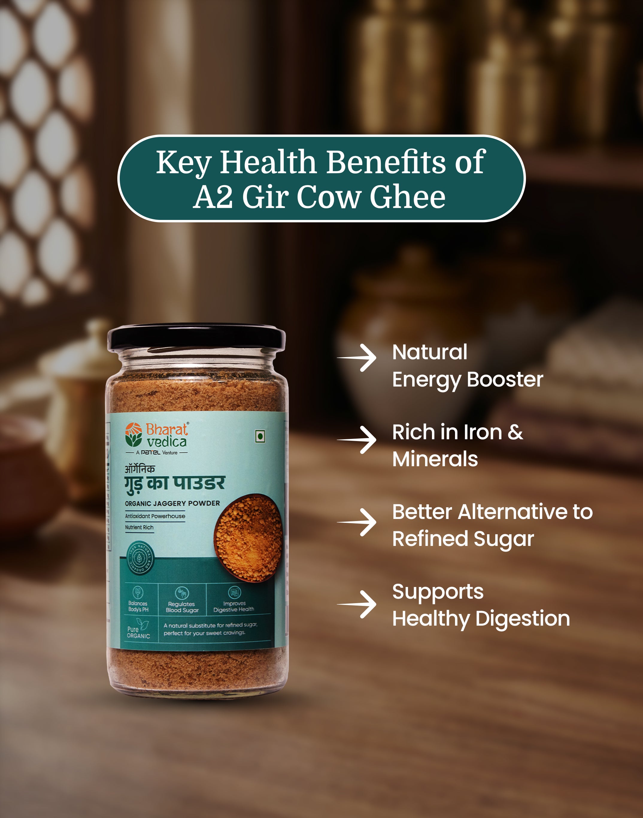 Panjiri Combo (250 ml A2 Gir Cow Ghee + 300 gm Organic Jaggery Powder + 500 gm Organic Suji)