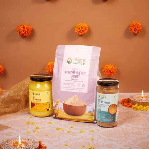 Swaad-e-Sehat Combo ( A2 Ghee + Jaggery + Sharbati Wheat Flour ) 20% Discount applied at Checkout