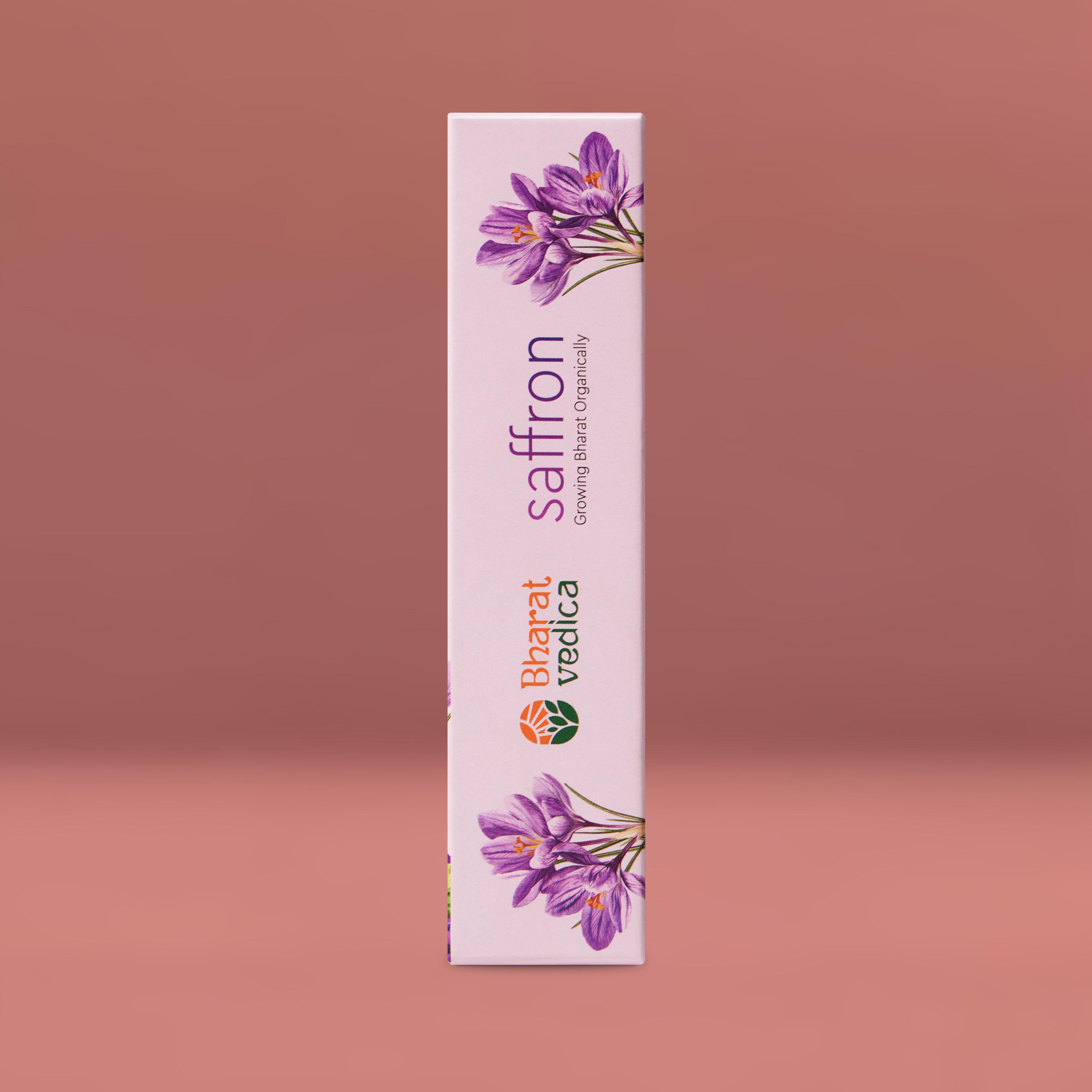 Bharat Vedica Kashmir Saffron in a Box Packaging - Front View, part of a collection of culinary ingredients.