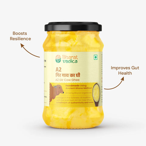Bharat Vedica best A2 Gir Cow Ghee/ A2 Bilona Ghee in premium glass jar packaging. 