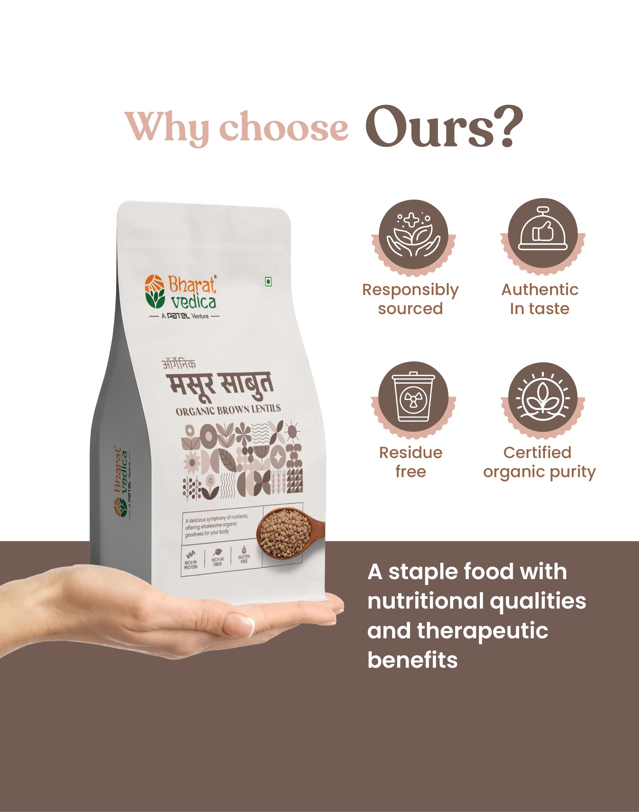 Organic Brown Lentils - Organic Masoor Dal Sabut