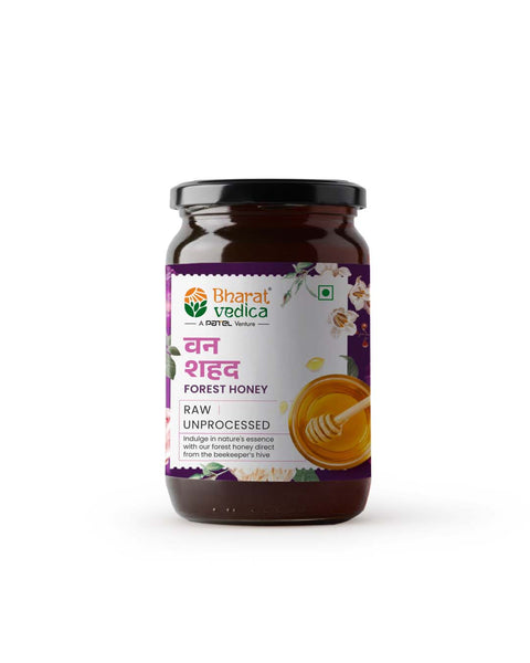 Bottle of Forest Honey by Bharat Vedica on a white background
