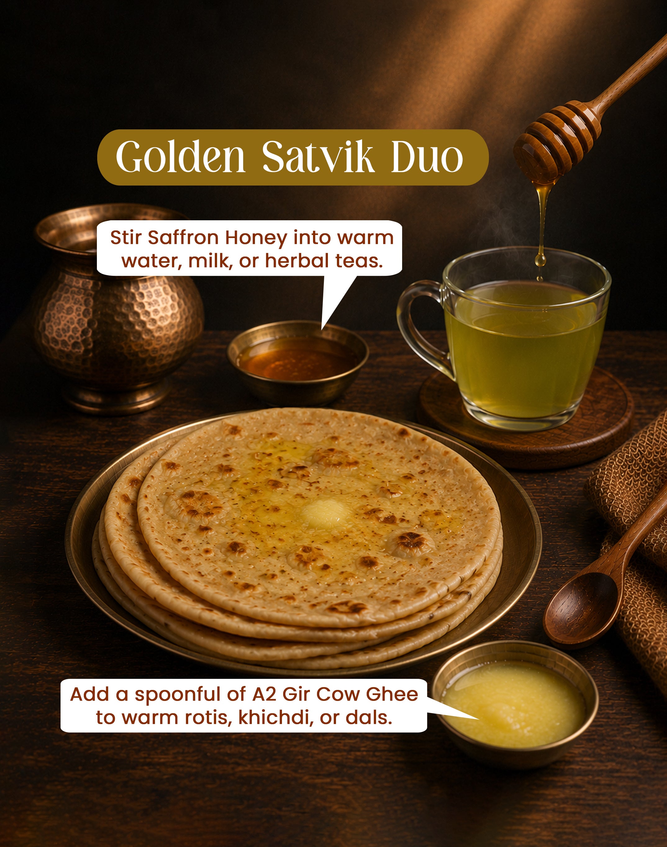 Golden Satvik Duo (250 ml A2 Gir Cow Ghee + 250 ml Saffron Honey)