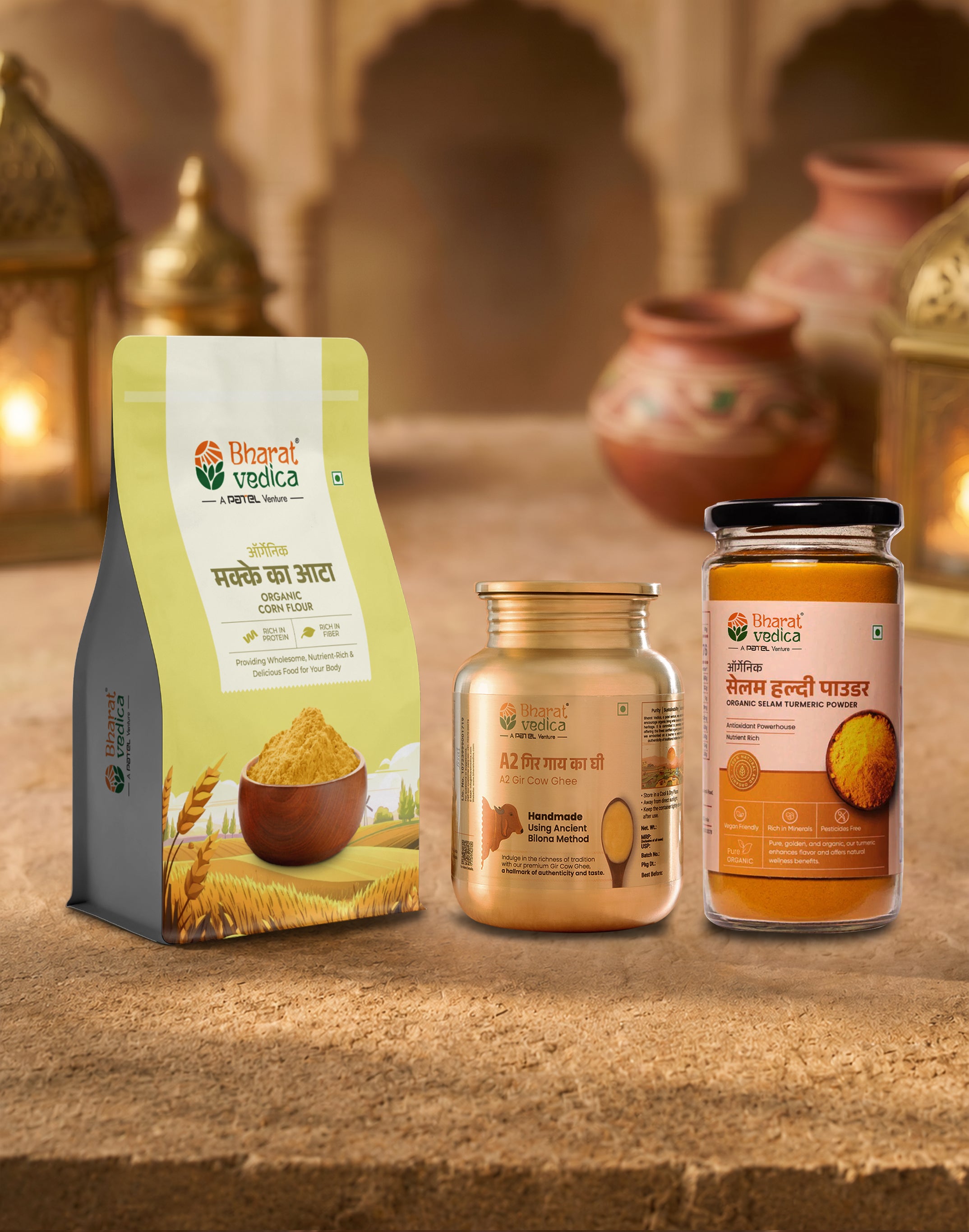 Makke ki Batti Combo (250 ml A2 Gir Cow Ghee + 200 gm Organic Turmeric Powder + 500 gm Organic Makki Atta)