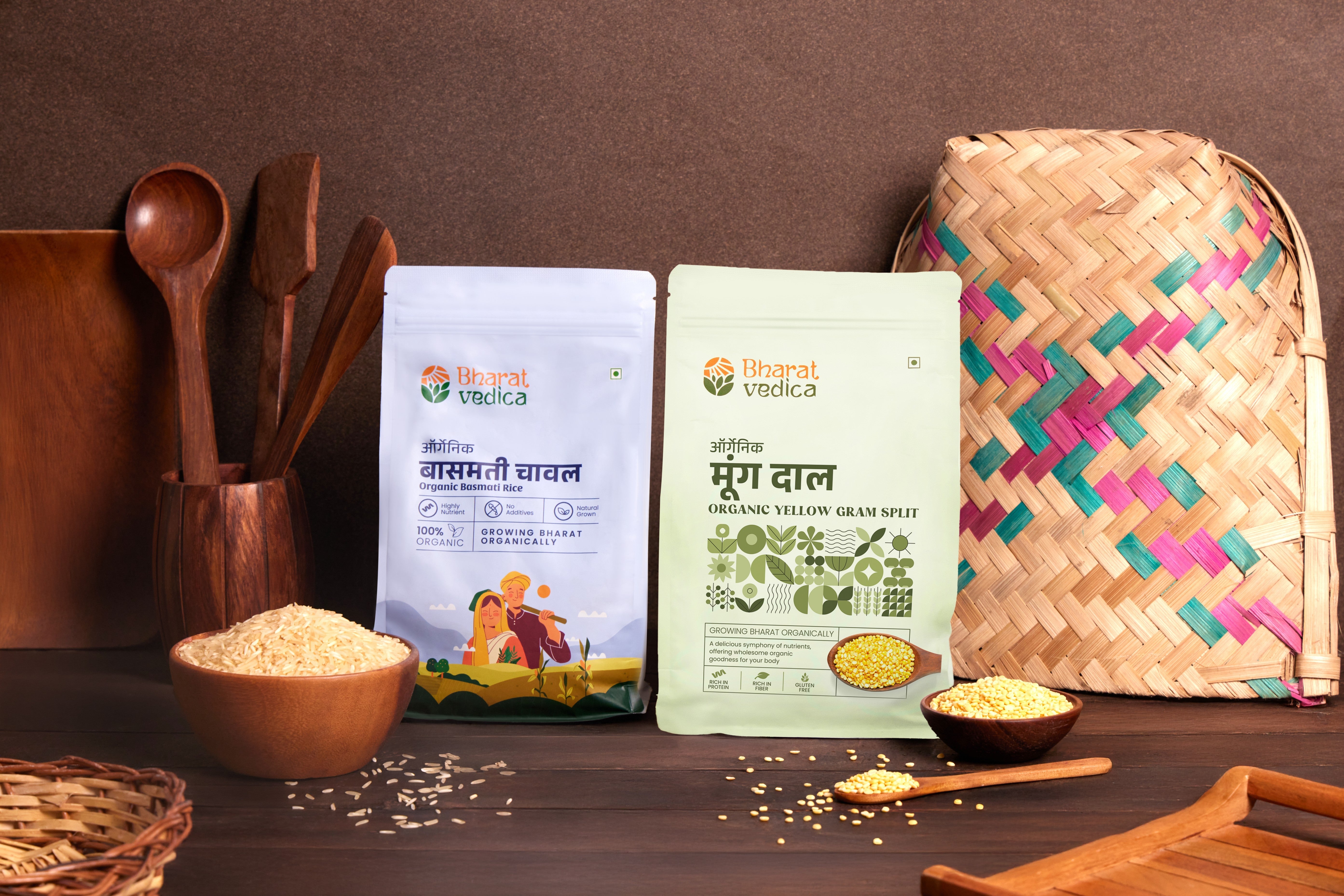 Khichdi Comfort Pack (Organic Yellow Gram Split/Moong Dal 1kg + Organic Basmati Rice/ Chawal 1kg) 20% Discount appiled at Checkout Bharat Vedica