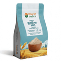 A light blue and white packet of Bharat Vedica brand Organic Little Millet Flour, with text in both Hindi and English. The packet features the brand logo at the top and an image of little millet grains at the bottom. The text on the packet reads "ऑर्गेनिक कुटकी का आटा ORGANIC LITTLE MILLET FLOUR" and "Providing Wholesome, Nutrient-Rich & Delicious Food for Your Body".