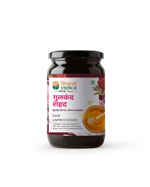 Bottle of Rose Petal with Honey by Bharat Vedica on a white background
