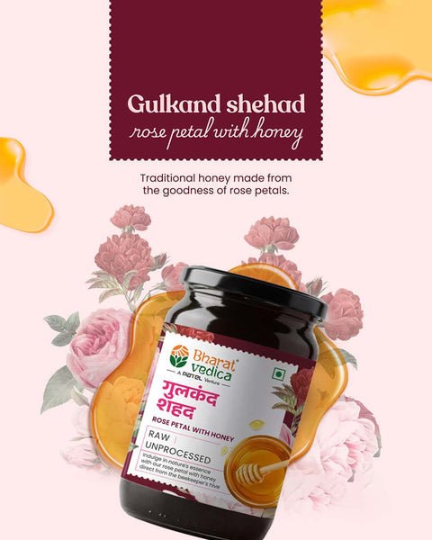 Bottle of Rose Petal with Honey by Bharat Vedica in a creative design