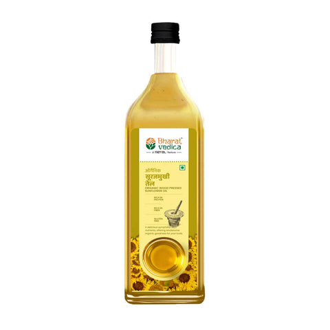 Bottle of Organic Wood Pressed Sunflower Oil by Bharat Vedica