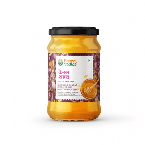 Saffron Honey - Bharat Vedica’s premium saffron honey in an elegant glass jar