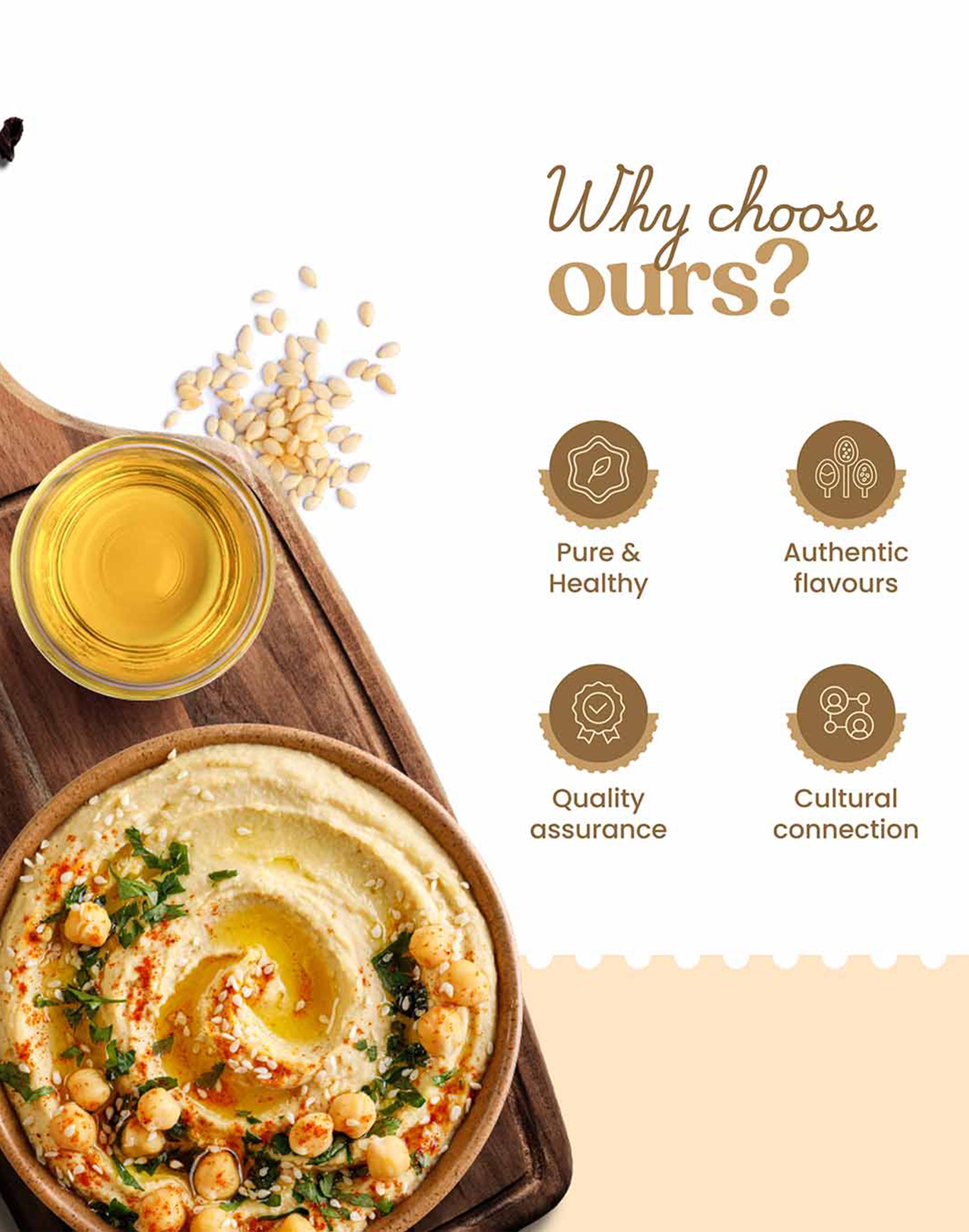 Bharat Vedica Organic Wood Pressed White Sesame Oil and seeds with benefits listed on a beige background