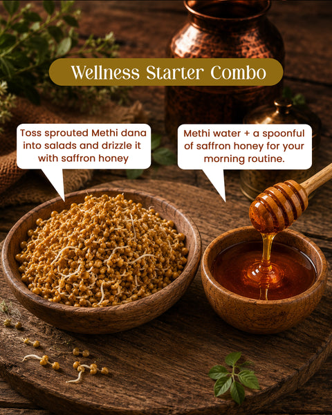Wellness Starter Combo (Methi Dana/ Fenugreek Seeds + 250 ml Saffron Honey)